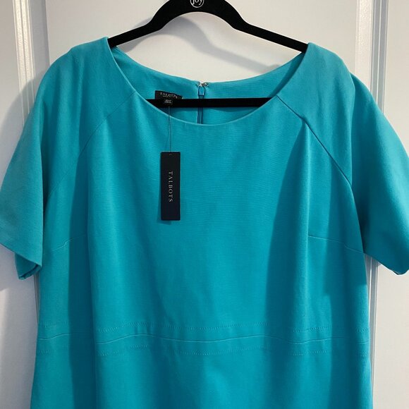 NWT Talbots Stretch Short Sleeve Sheath Turquoise Zipper Back Dress - Picture 2 of 10